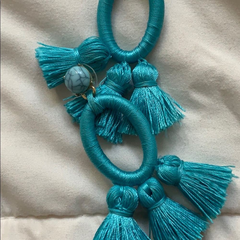 Blue Thread Earrings - Picture 2 of 3